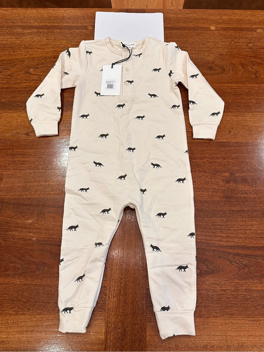 Miles The Label Fox Print Stretch Organic Cotton Henley Romper, 24 Months